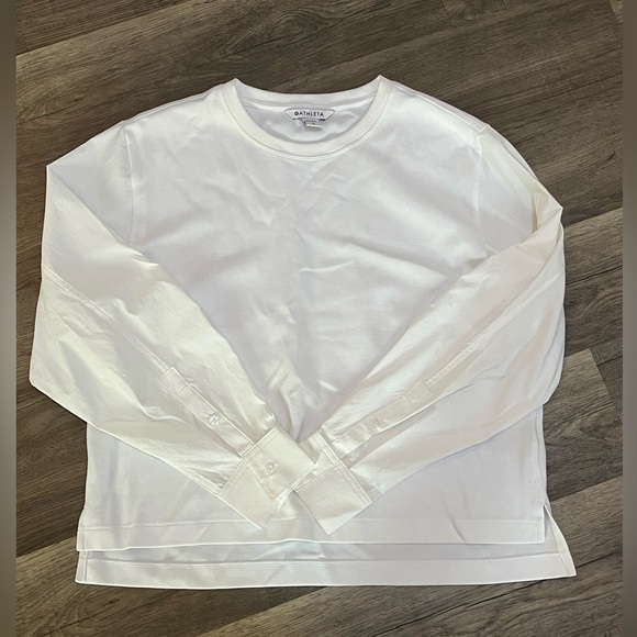 Athleta white mixed media long sleeve pullover Top Perforated Underarms Size M - Picture 7 of 11